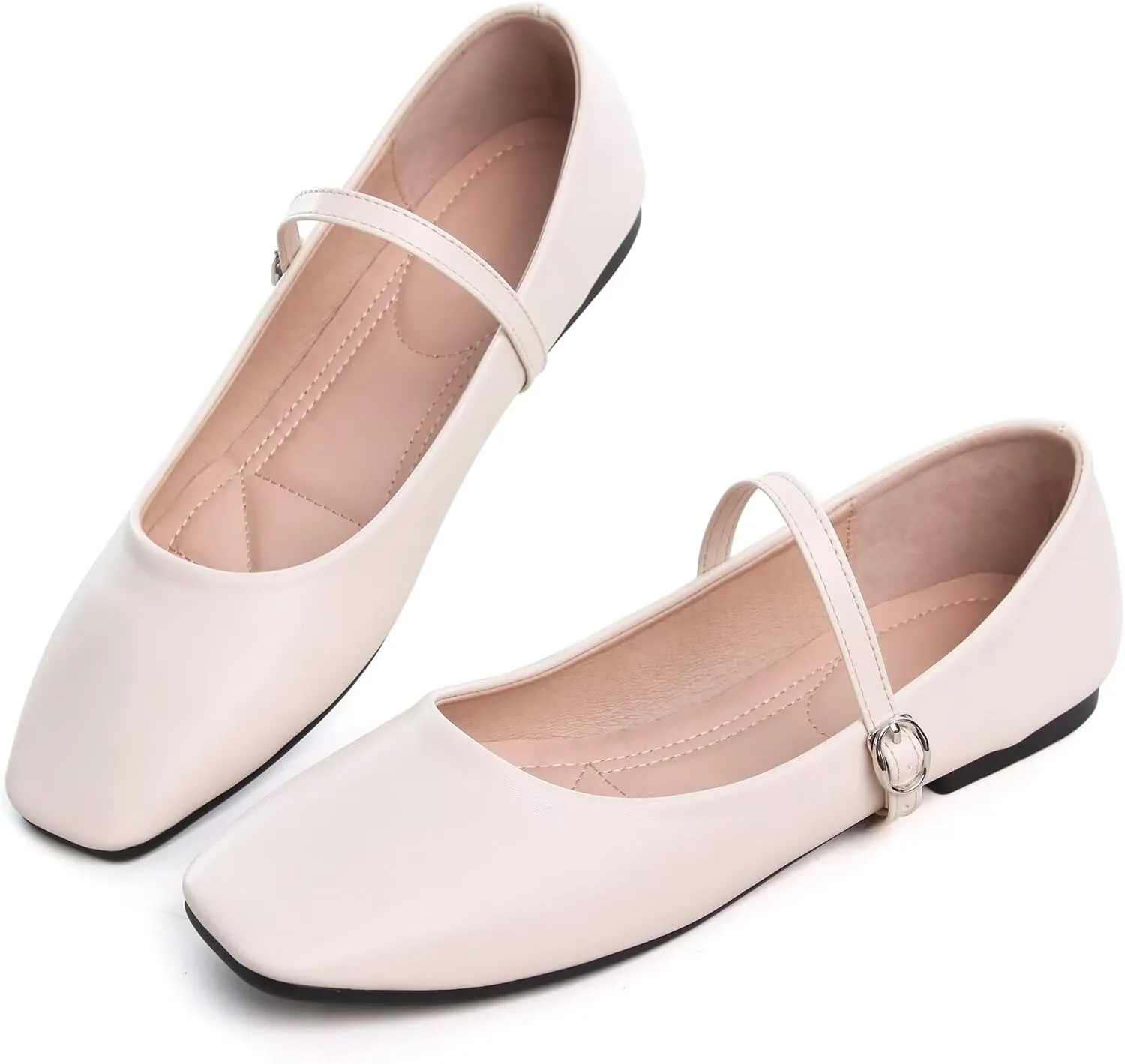 WENJIAZHIZHI Womens Square Toe Ballet Flats Comfortable Mary Jane Shoes Dressy Casual Slip-On Ballerina Walking Flat Shoes