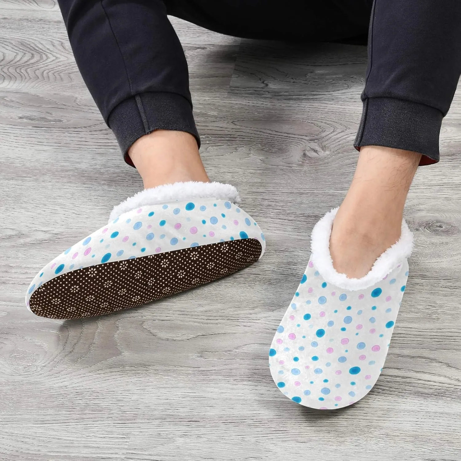 Winter House Slippers for Women/Men with Colorful Blue and Pink Spot Element Cozy Fleece Slippers