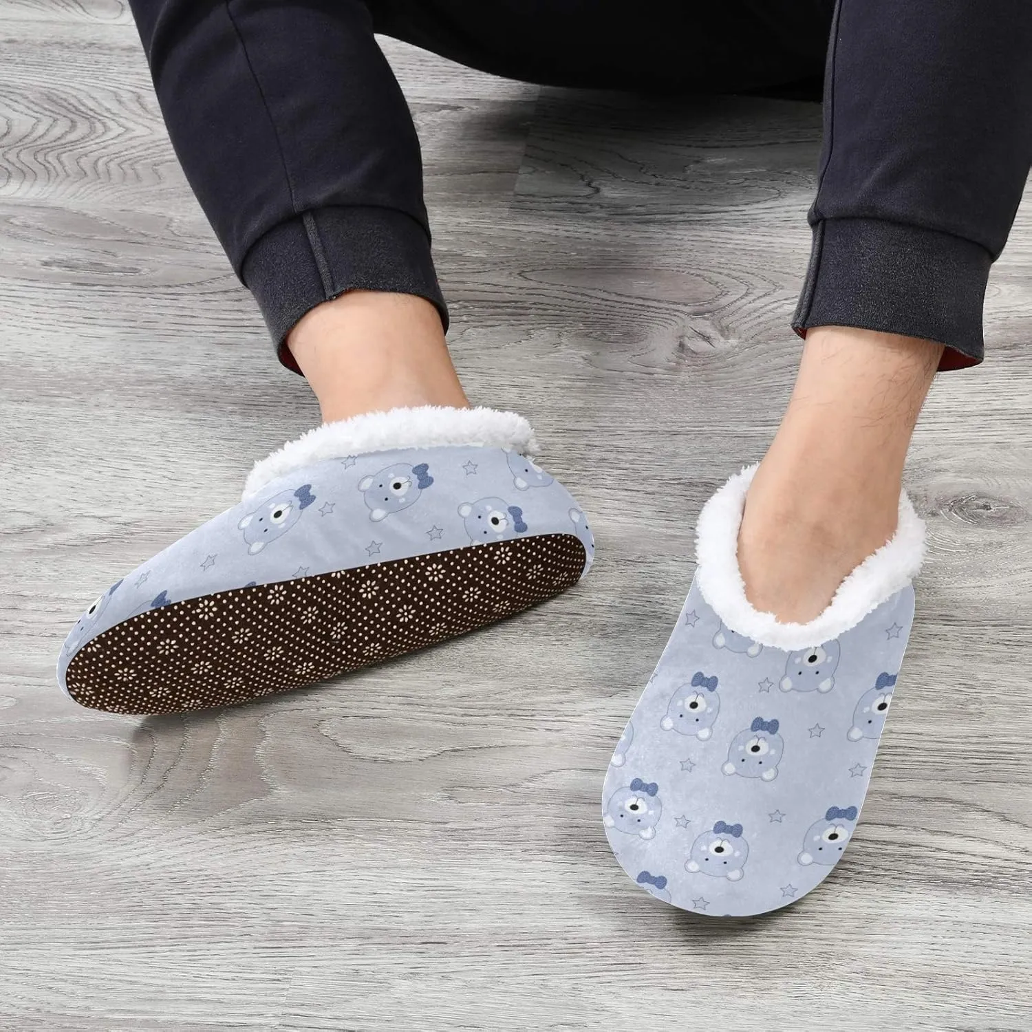 Winter House Slippers for Women/Men with Golden Snowflakes On Deep Blue Element Cozy Fleece Slippers
