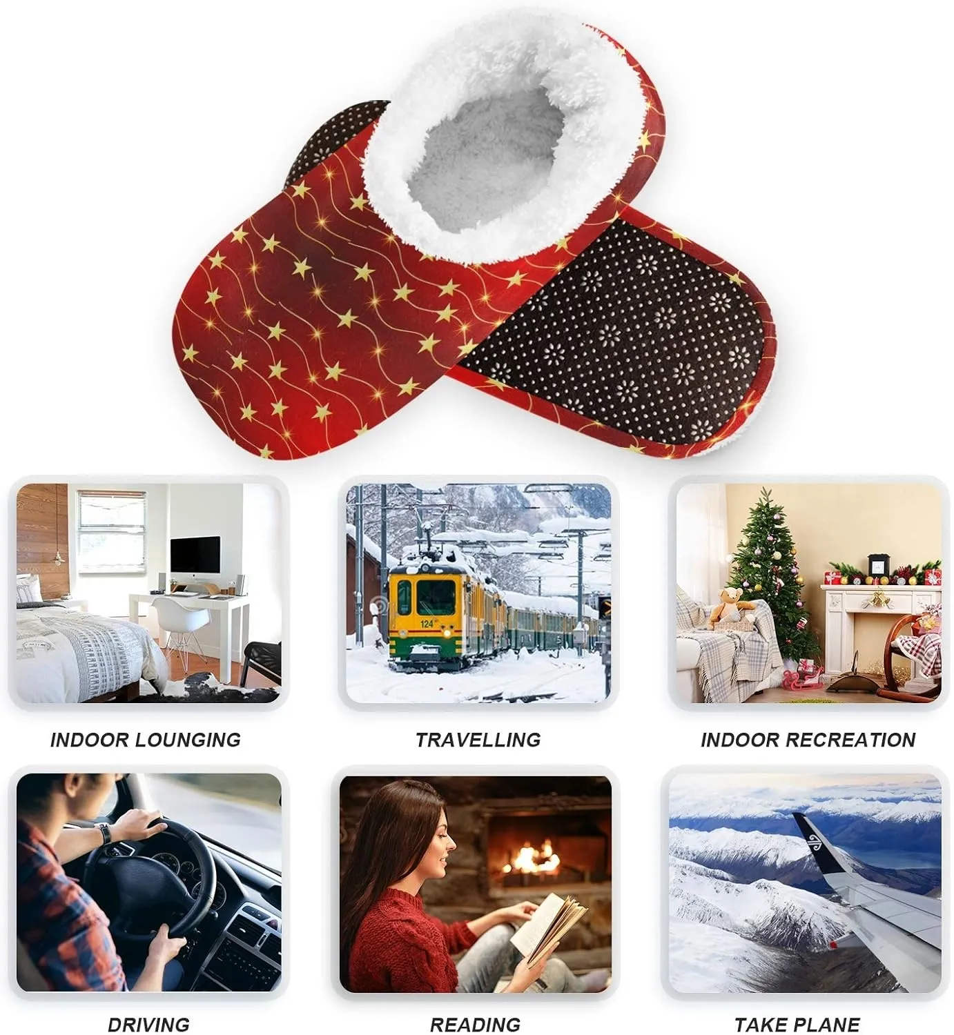 Winter House Slippers for Women/Men with Merry Christmas Element Cozy Fleece Slippers