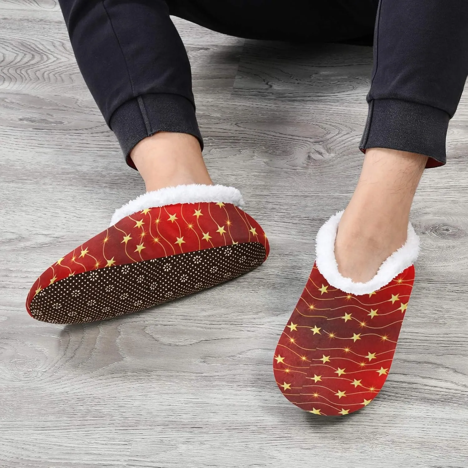 Winter House Slippers for Women/Men with Merry Christmas Element Cozy Fleece Slippers