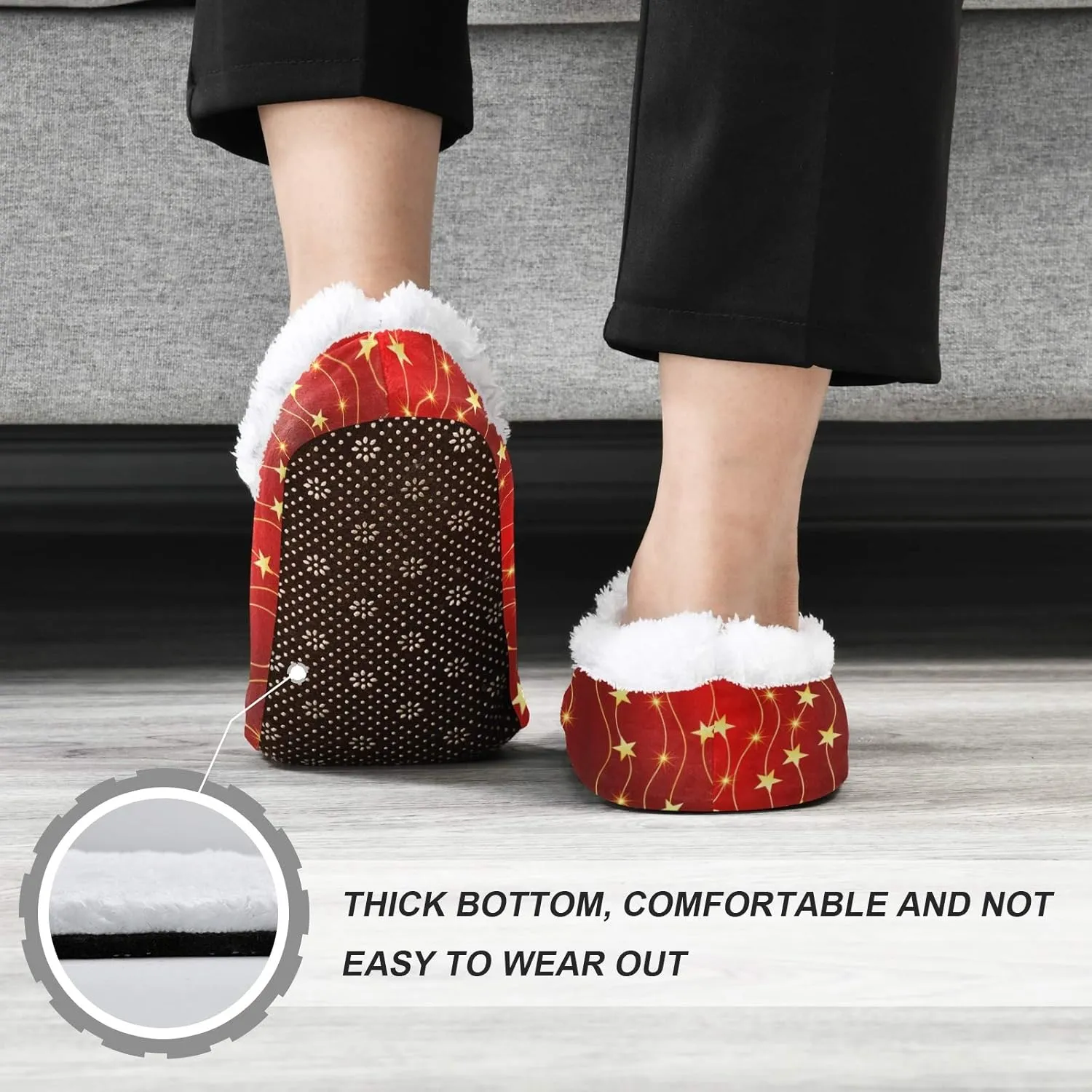Winter House Slippers for Women/Men with Merry Christmas Element Cozy Fleece Slippers