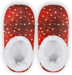 Winter House Slippers for Women/Men with Merry Christmas Element Cozy Fleece Slippers