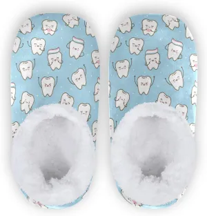 Winter House Slippers for Women/Men with Seamless Pattern With Cute Teeth Element Cozy Fleece Slippers