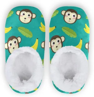 Winter House Slippers for Women/Men with Seamless Yellow Banana Pattern Element Cozy Fleece Slippers