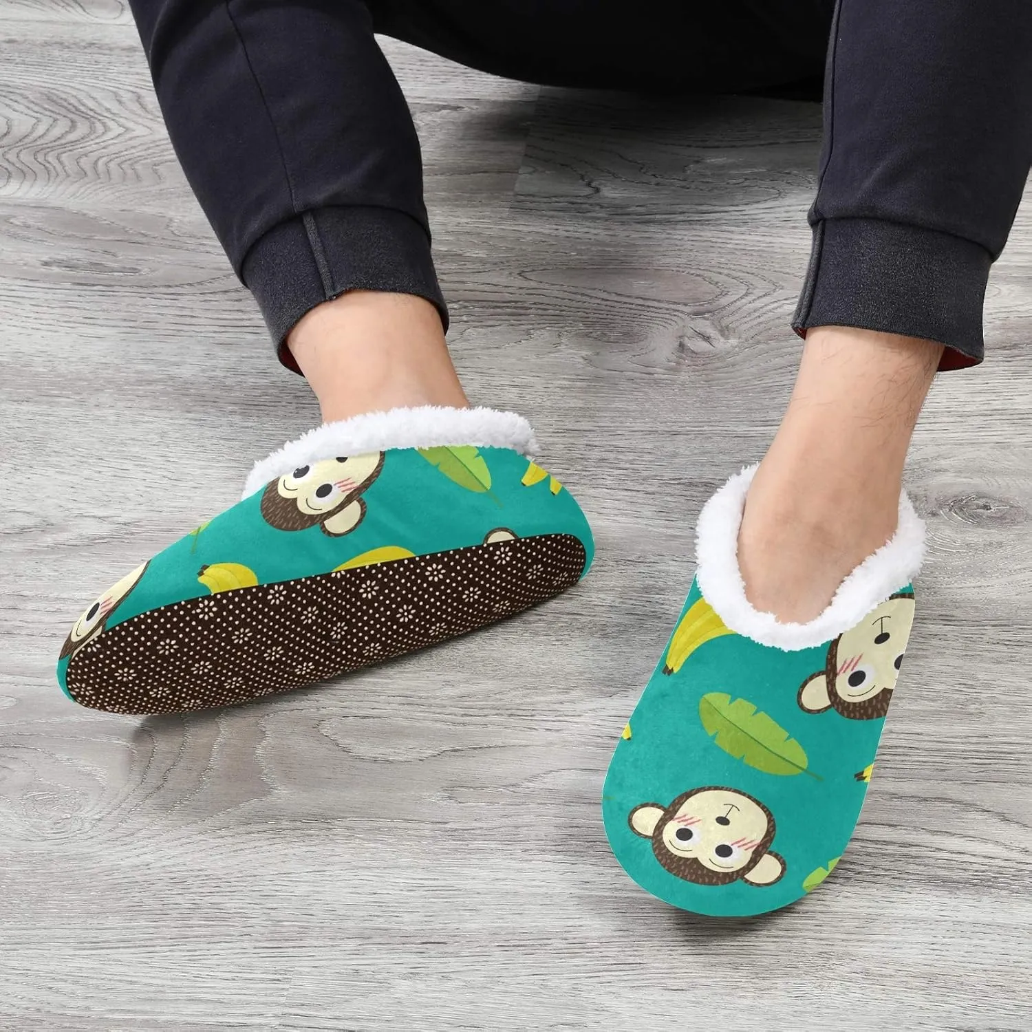 Winter House Slippers for Women/Men with Seamless Yellow Banana Pattern Element Cozy Fleece Slippers