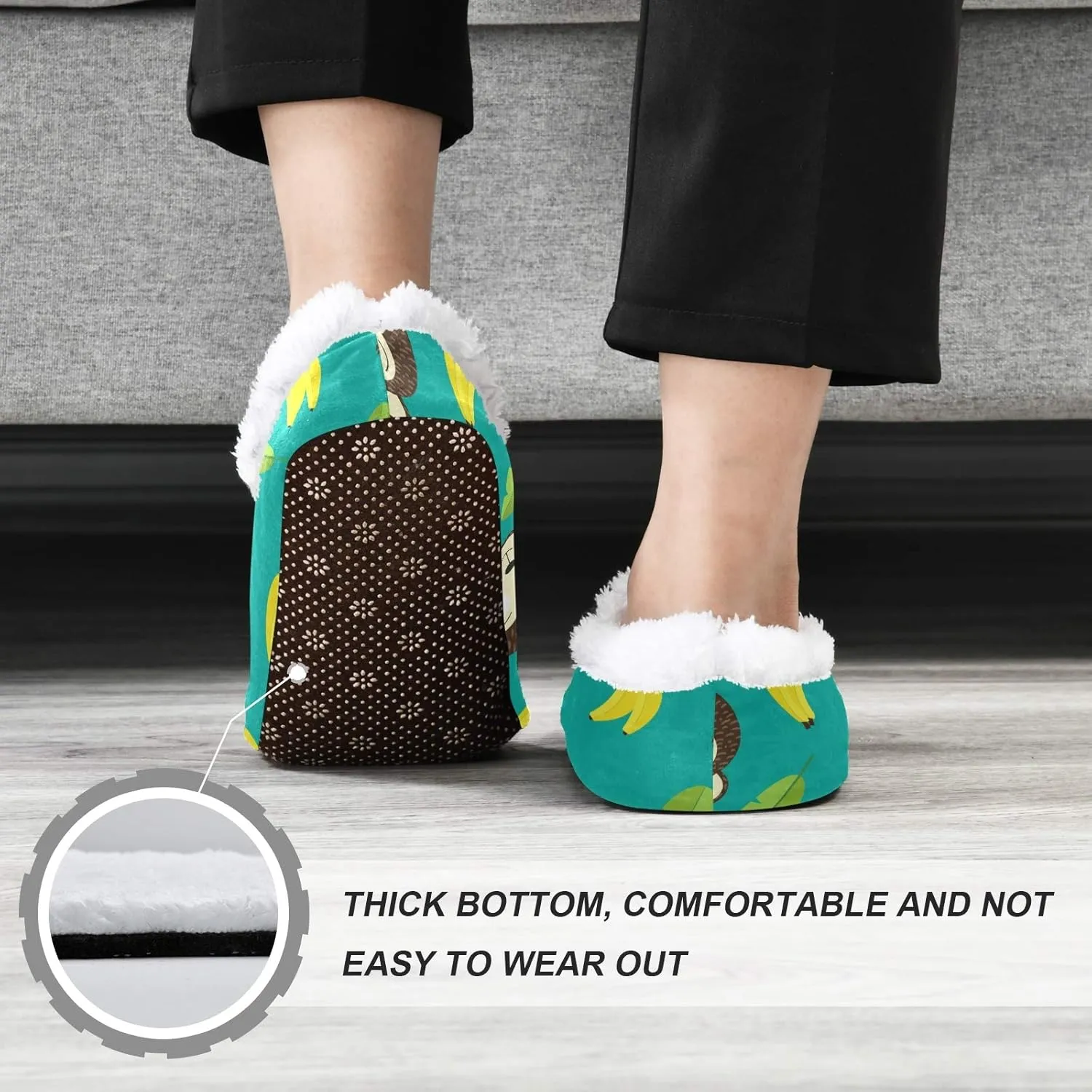 Winter House Slippers for Women/Men with Seamless Yellow Banana Pattern Element Cozy Fleece Slippers