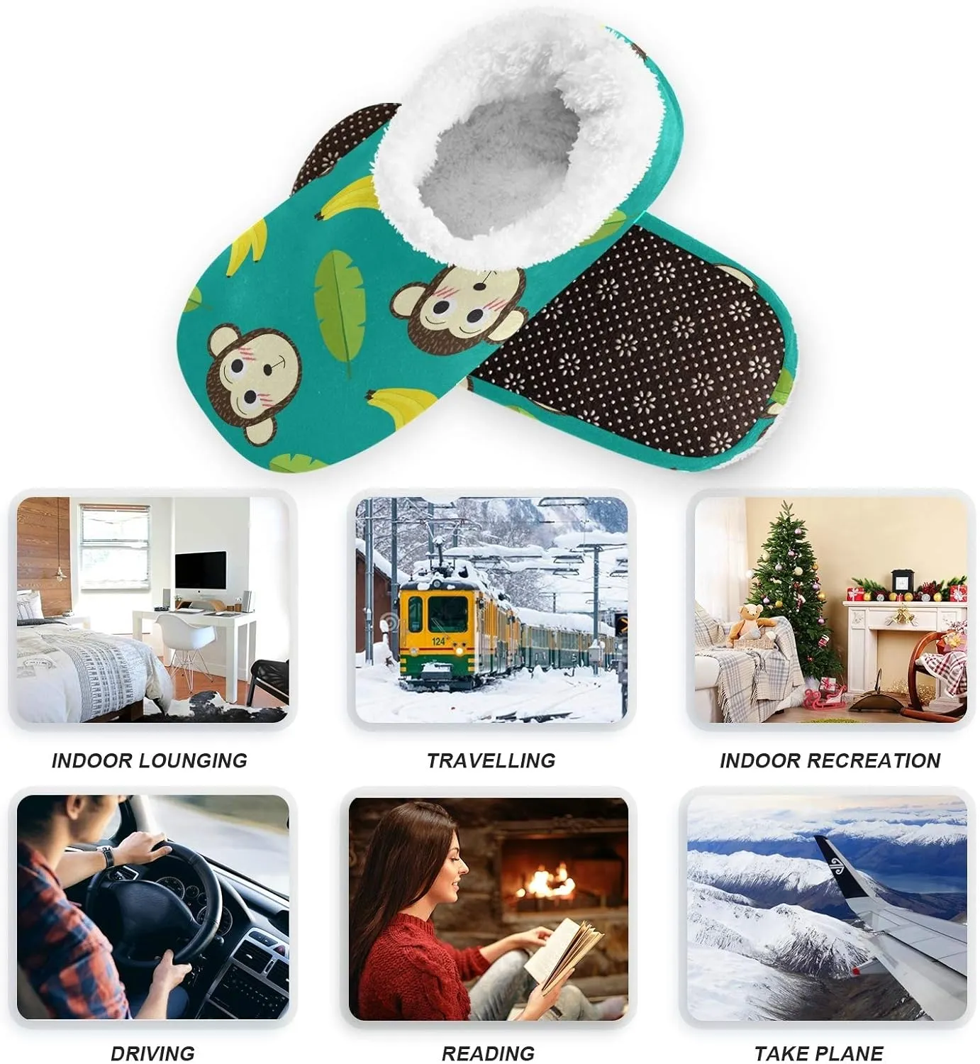 Winter House Slippers for Women/Men with Seamless Yellow Banana Pattern Element Cozy Fleece Slippers
