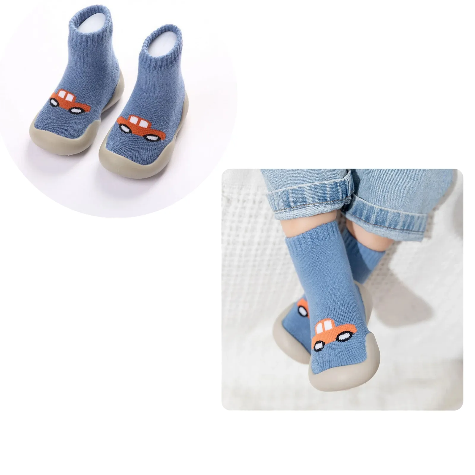 Winter Slipper Socks Warm Anti-slip Soft Toddler Baby Cotton Shoes Blue M