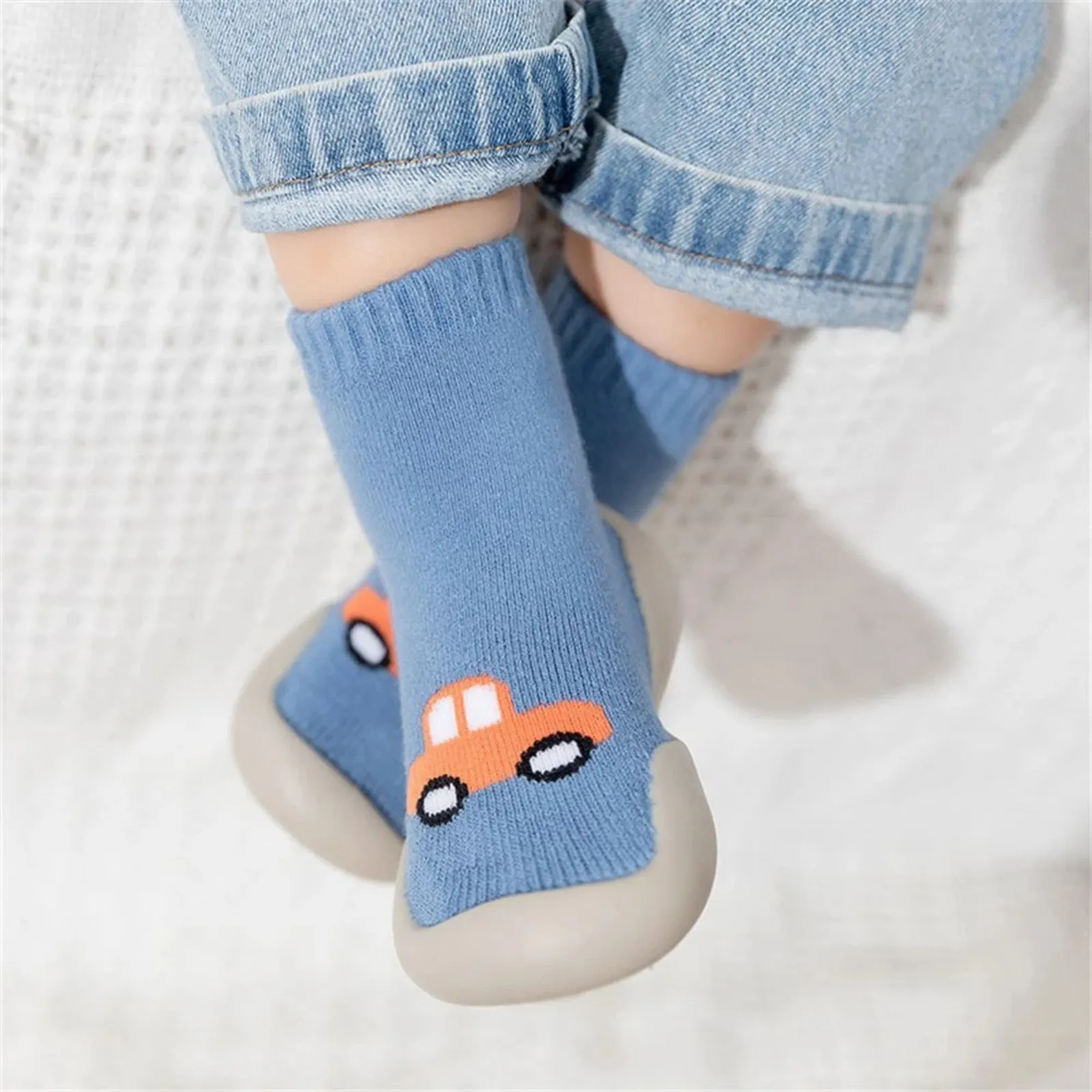 Winter Slipper Socks Warm Anti-slip Soft Toddler Baby Cotton Shoes Blue M
