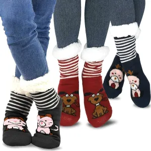 Winter Thick Thermal Double Layer Crew Socks for Adults 3 Pair Christmas Santa Snowman Deer Cat Dog Ski Socks