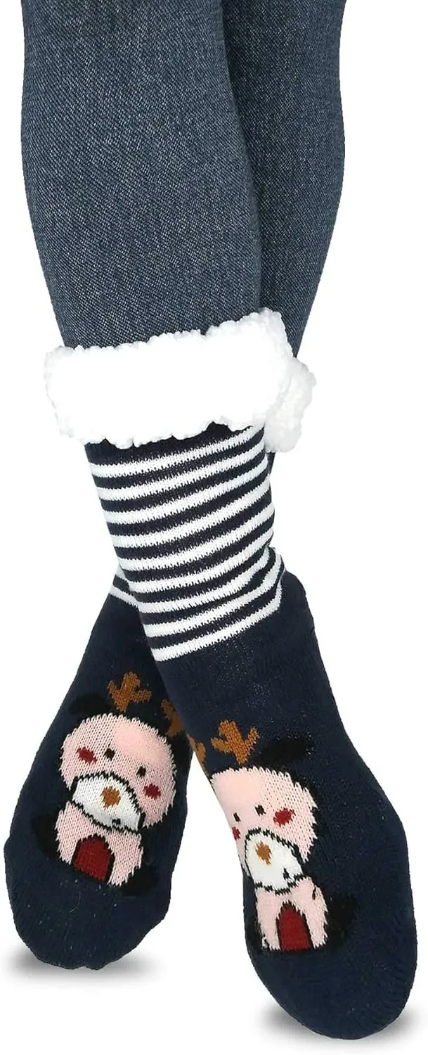 Winter Thick Thermal Double Layer Crew Socks for Adults 3 Pair Christmas Santa Snowman Deer Cat Dog Ski Socks