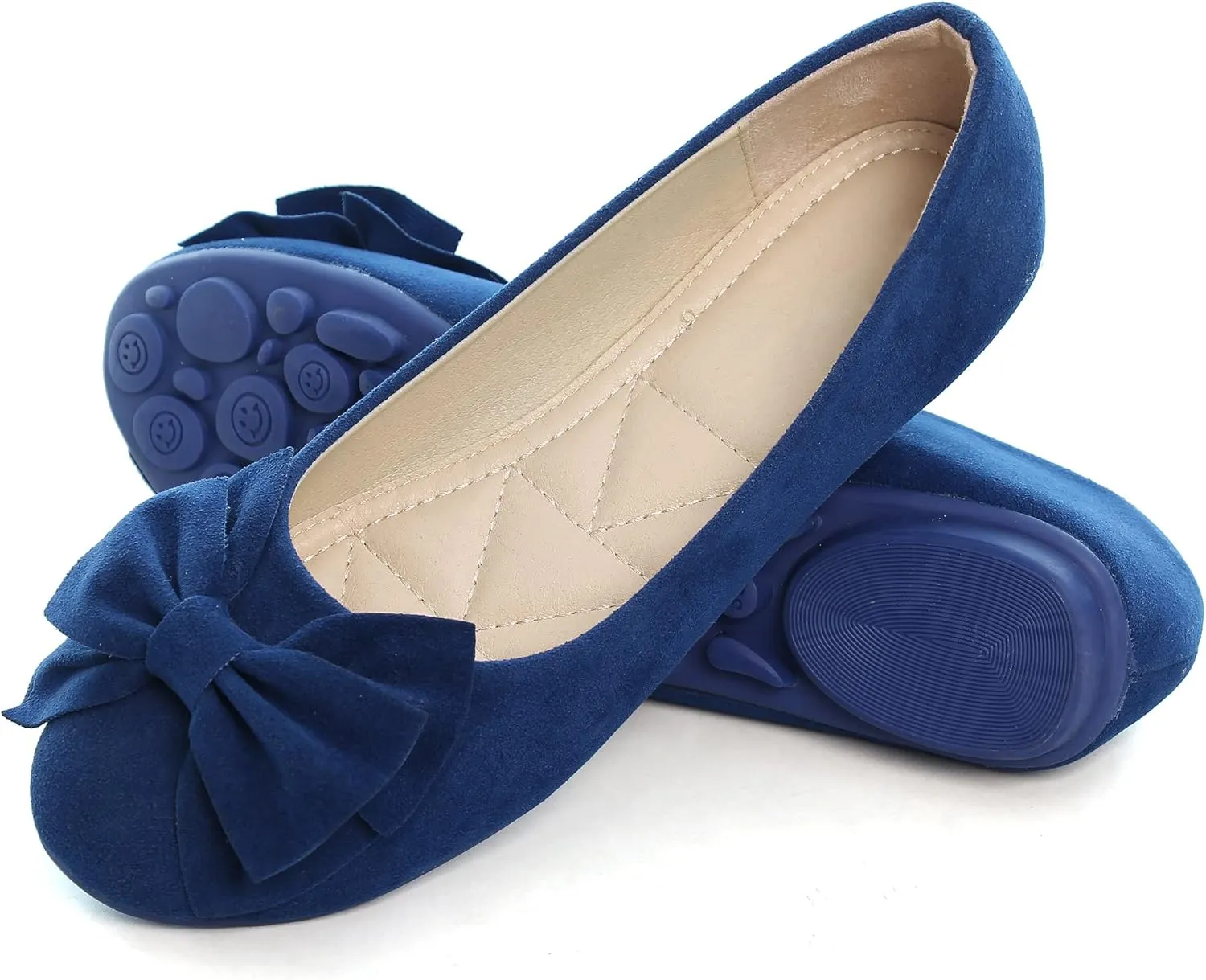 Women Classy Cute Bow-Knot Ballet Flats Round Toe Daily Cozy Comfort Slip on Flat Shoes