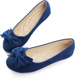 Women Classy Cute Bow-Knot Ballet Flats Round Toe Daily Cozy Comfort Slip on Flat Shoes