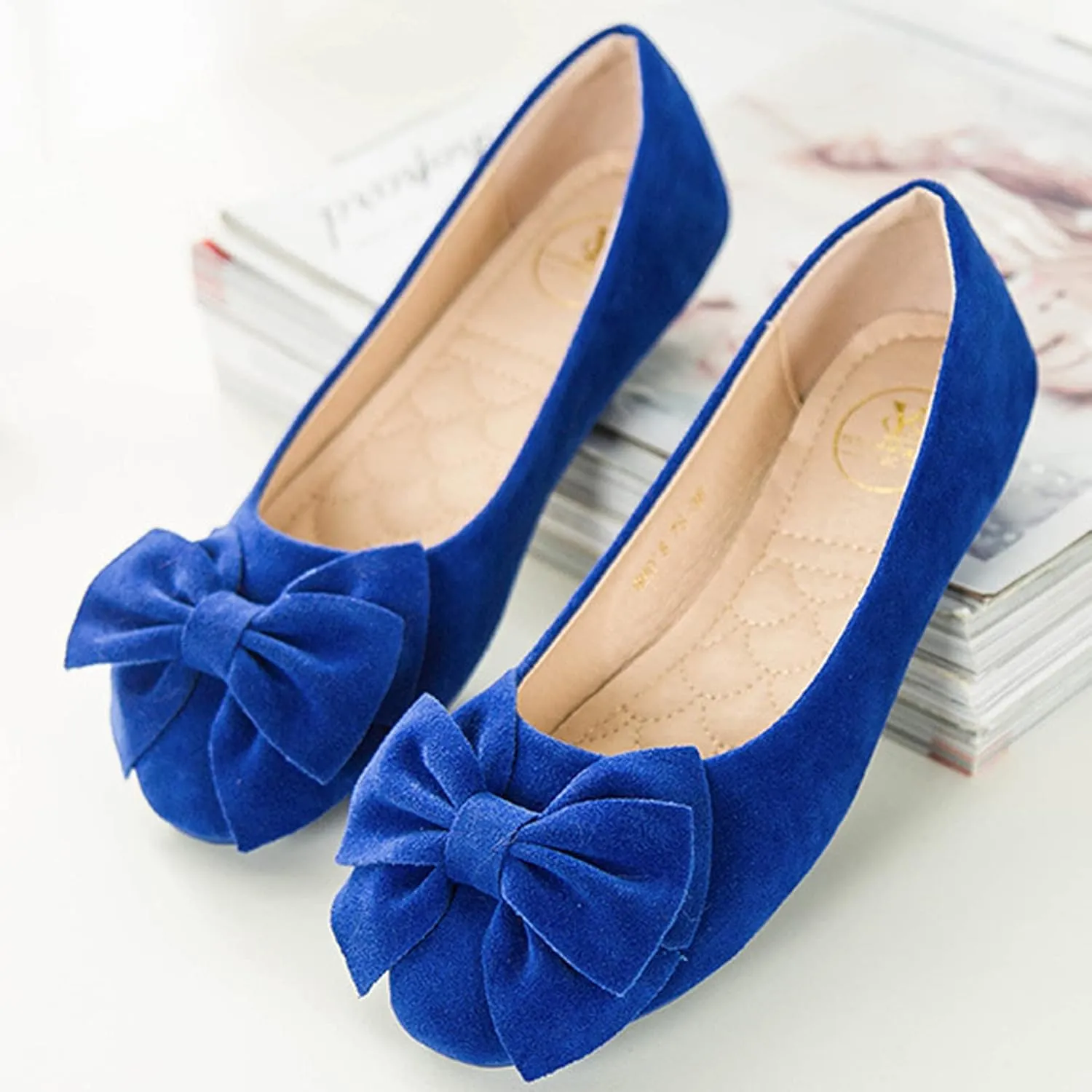 Women Classy Cute Bow-Knot Ballet Flats Round Toe Daily Cozy Comfort Slip on Flat Shoes