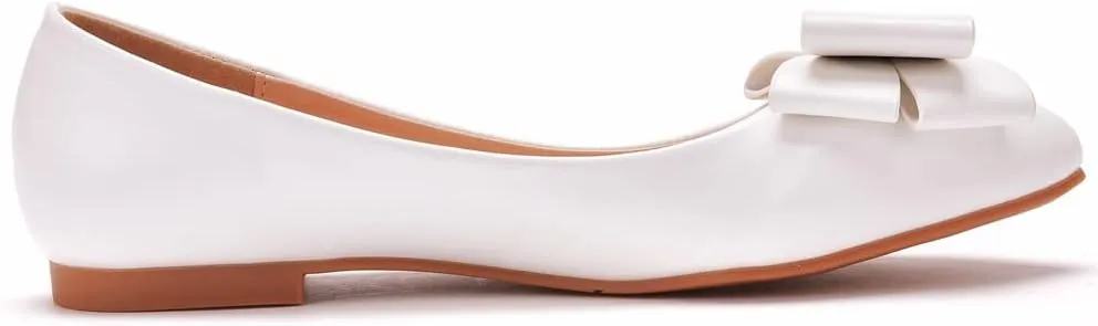Women Flat Shoes, White Bow Tie Shallow Mouth Comfortable Bridal Shoes Low Heeled Wedding Party Dance Photo Casual Shoes Adult,34 EU,White
