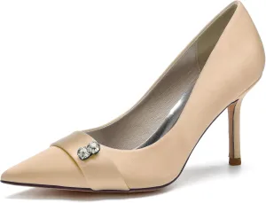 Women Pointed Toe Pumps Shoes Heel Wedding Bridal Shoes for Dress Party Rhinestone Shoes