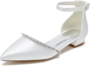 Women Pointed Toe Wedding Pumps Beaded Satin Flats Prom Evening Dress Flat Shoes