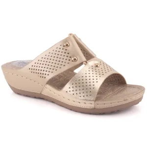 Women "REAGAN" Open Toe Perforated Wedge Slippers