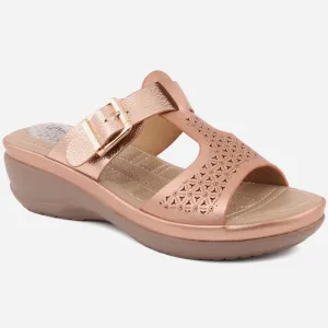 Women "XIMENA" Open Toe Perforated Buckled Wedge Slippers
