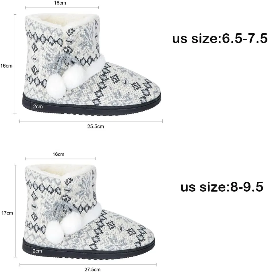 Women Slipper Boots Winter Warm Indoor Bootie Girl Plush Ankle High Boots Non-Slip Home Slipper Knit Twist Large Boot Shoes