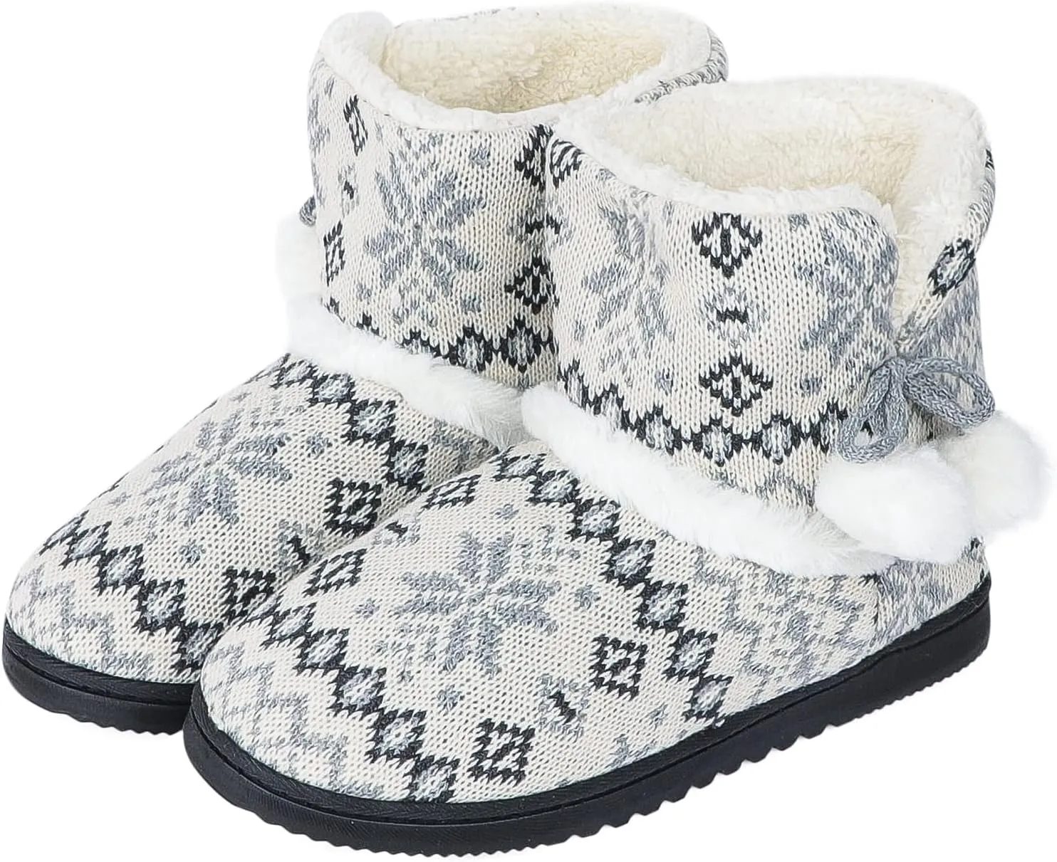Women Slipper Boots Winter Warm Indoor Bootie Girl Plush Ankle High Boots Non-Slip Home Slipper Knit Twist Large Boot Shoes