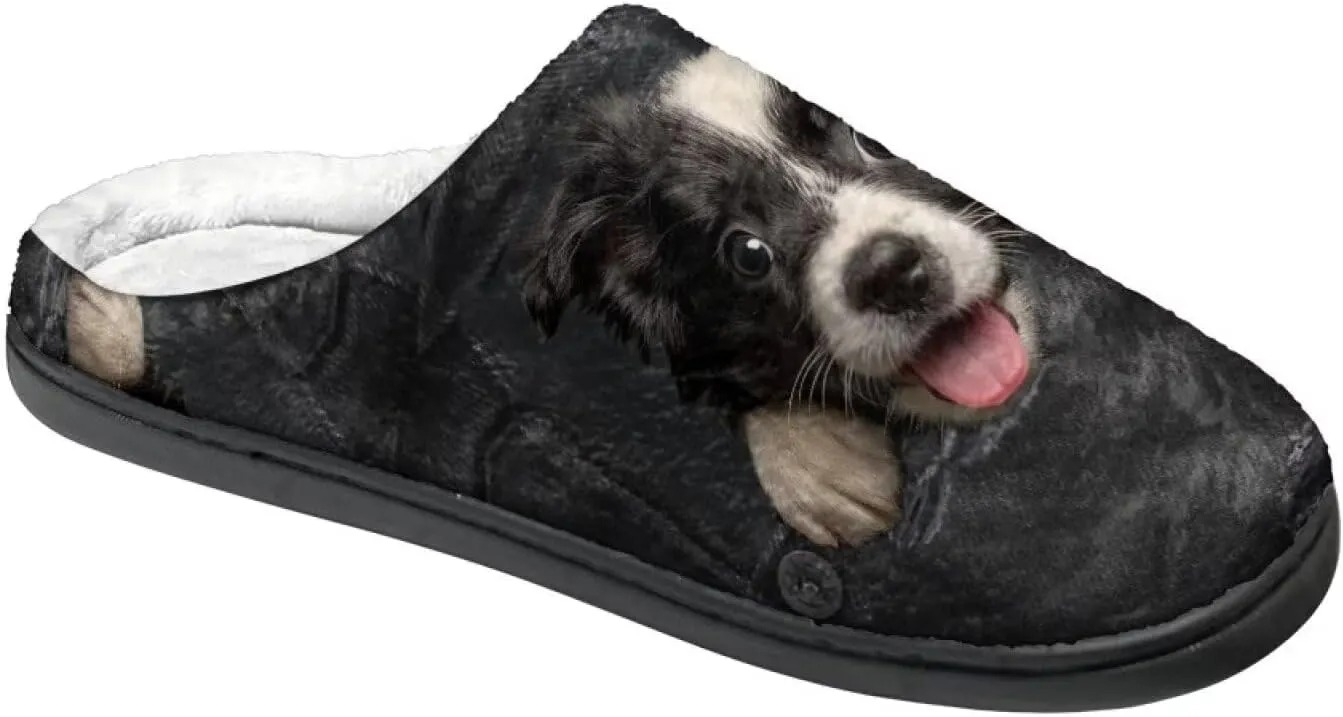 Womens Autumn Cozy&Warm Printed Slipper with Dog Grippers Cozy and Fun House Slippers for Women