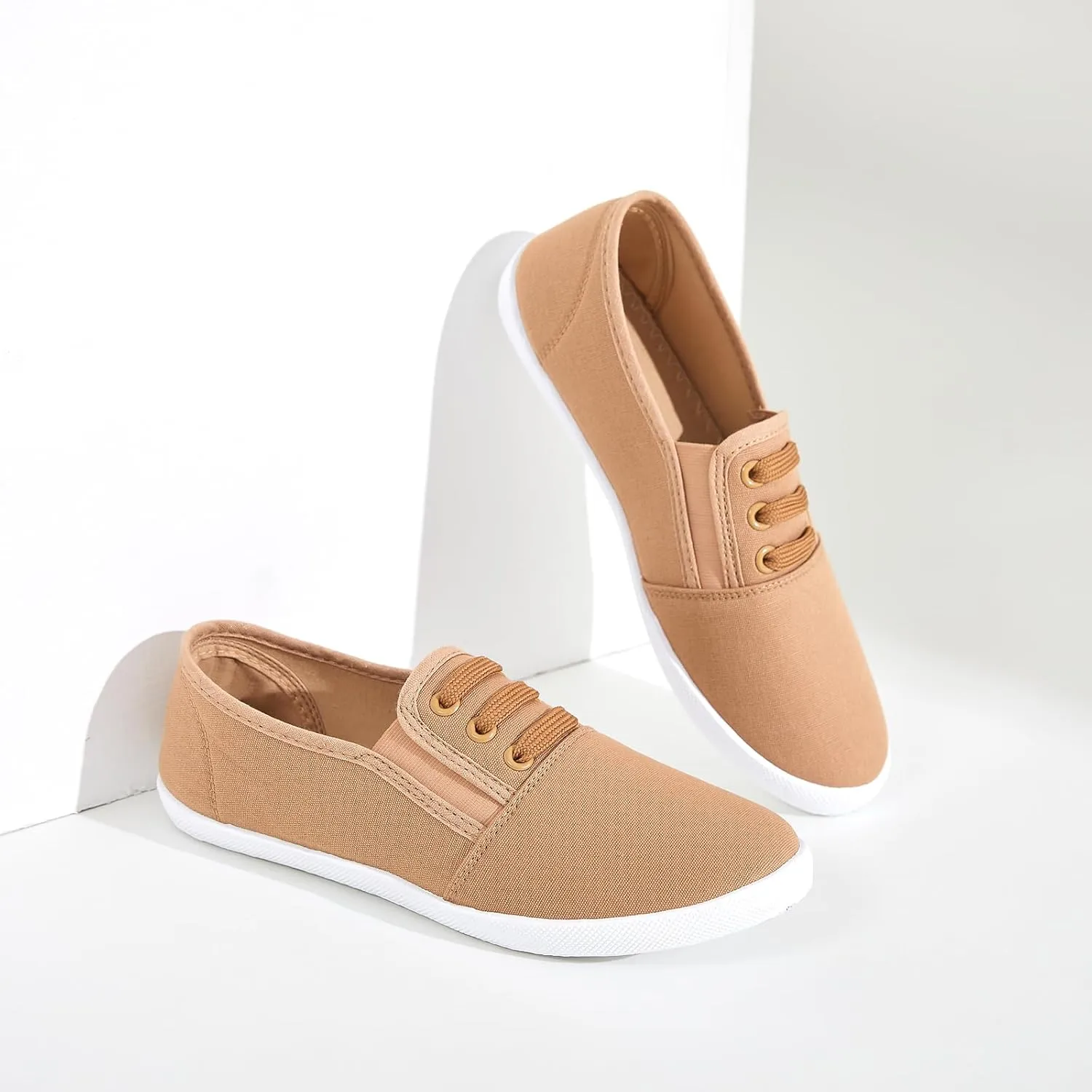 Women's Canvas Slip On Sneakers - Casual Walking Shoes, Non Slip Work Shoes