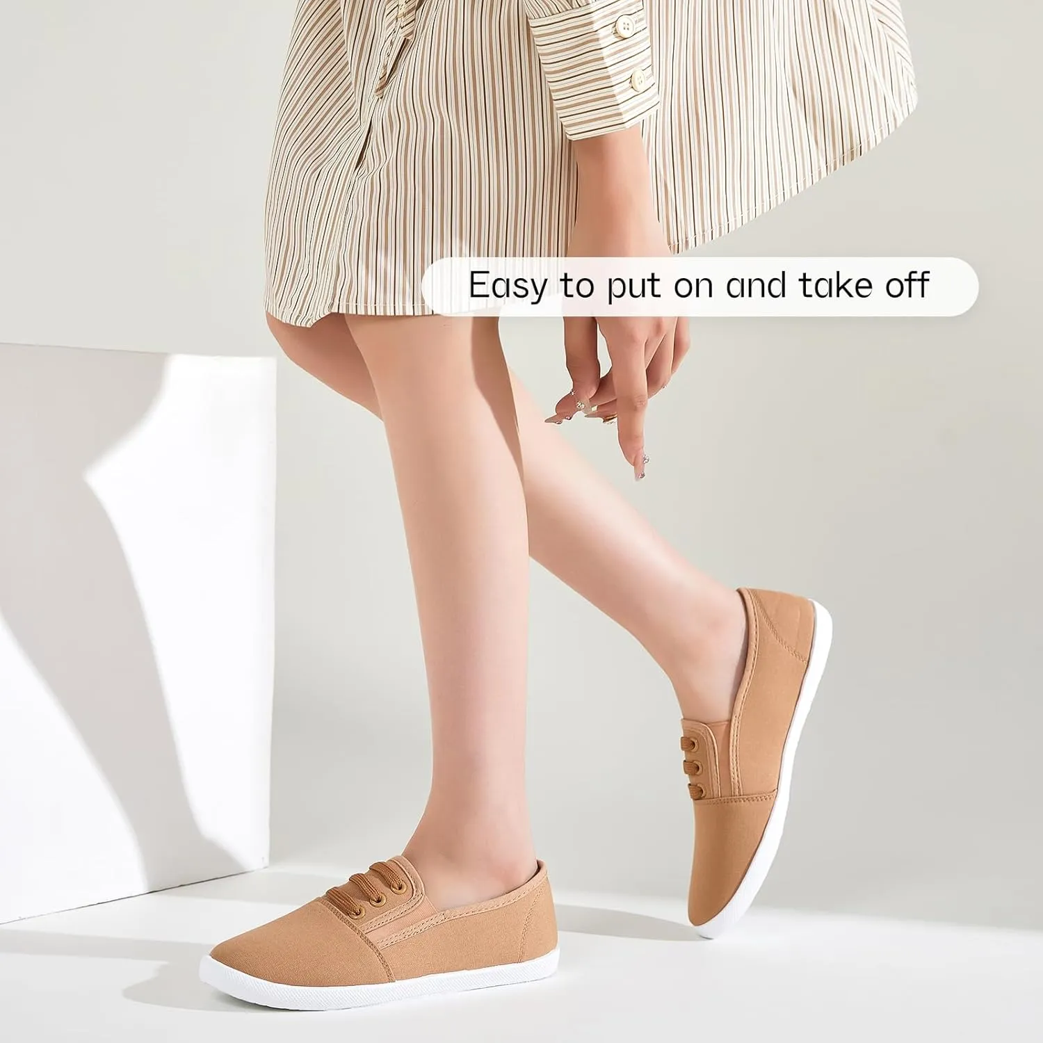 Women's Canvas Slip On Sneakers - Casual Walking Shoes, Non Slip Work Shoes