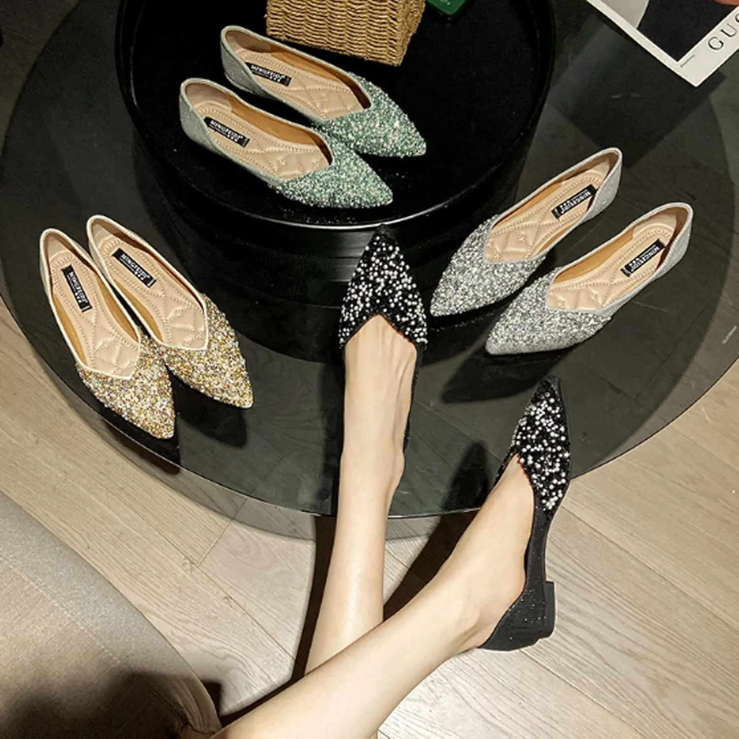 Women's Classic Bow-Knot Square Toe Ballerina Ballet Flats Slip on Dress Party Flat Shoes