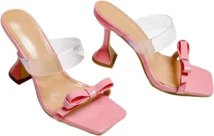 Women's Clear Heels Rhinestones Lace Up Heels Square Toe Stiletto High Heel Sandals