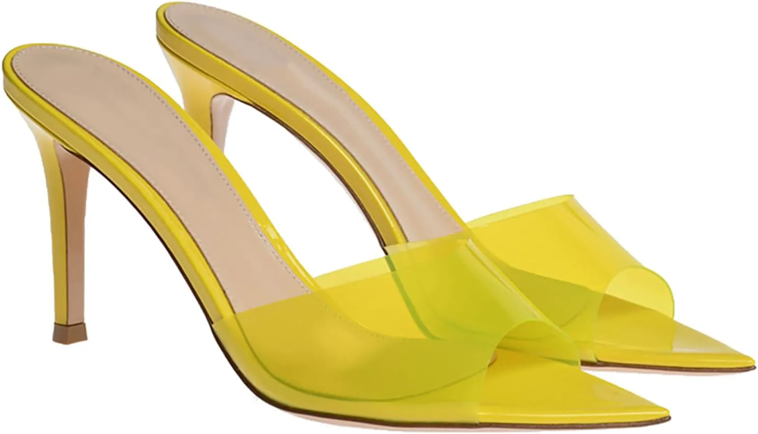 Women's Clear Pointed Open Toe Stiletto Heel Slide Sandals Fashion Sexy Slip On Transparent Strap High Heels Mules Summer Backless Party Wedding Prom Dress Shoes