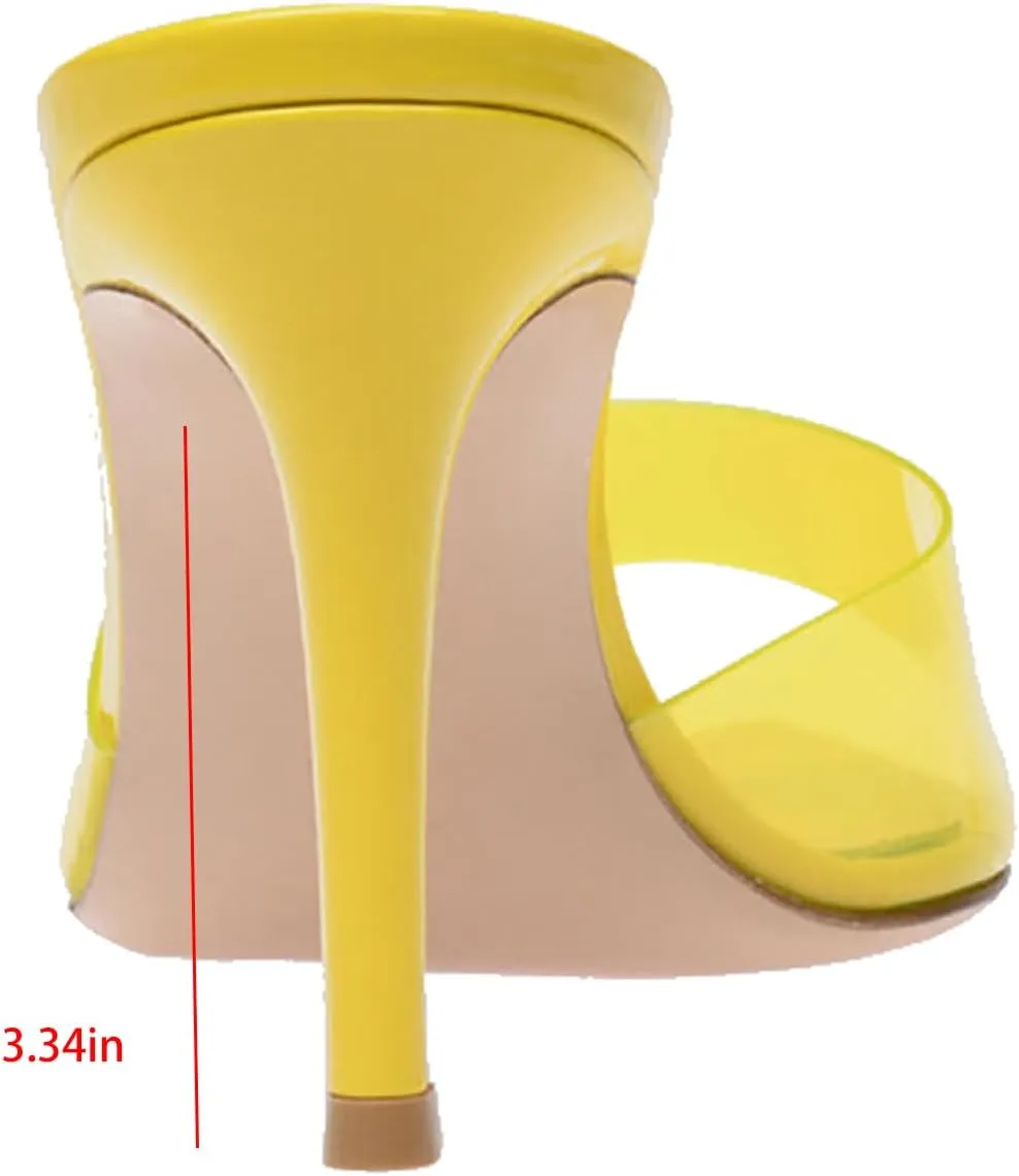 Women's Clear Pointed Open Toe Stiletto Heel Slide Sandals Fashion Sexy Slip On Transparent Strap High Heels Mules Summer Backless Party Wedding Prom Dress Shoes