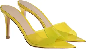 Women's Clear Pointed Open Toe Stiletto Heel Slide Sandals Fashion Sexy Slip On Transparent Strap High Heels Mules Summer Backless Party Wedding Prom Dress Shoes