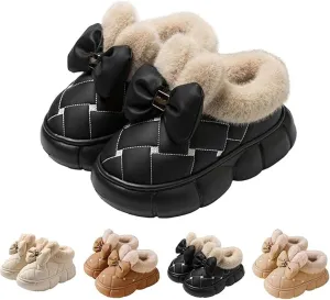 Women's Cute Bowknot Design Plush Lined Slipper, Bow Slippers, Bowknot Slippers, Winter Warm Anti-Skid Waterproof