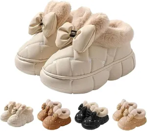 Women's Cute Bowknot Design Plush Lined Slipper, Bow Slippers, Bowknot Slippers, Winter Warm Anti-Skid Waterproof
