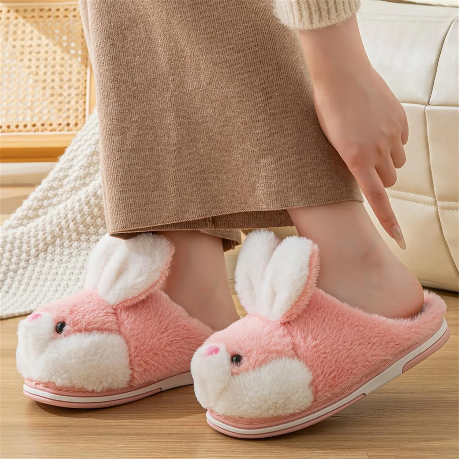 Women's Cute Rabbit Animal Slippers - Novelty Cozy Fuzzy Soft Plush Winter Warm House Shoes Cotton Slippers