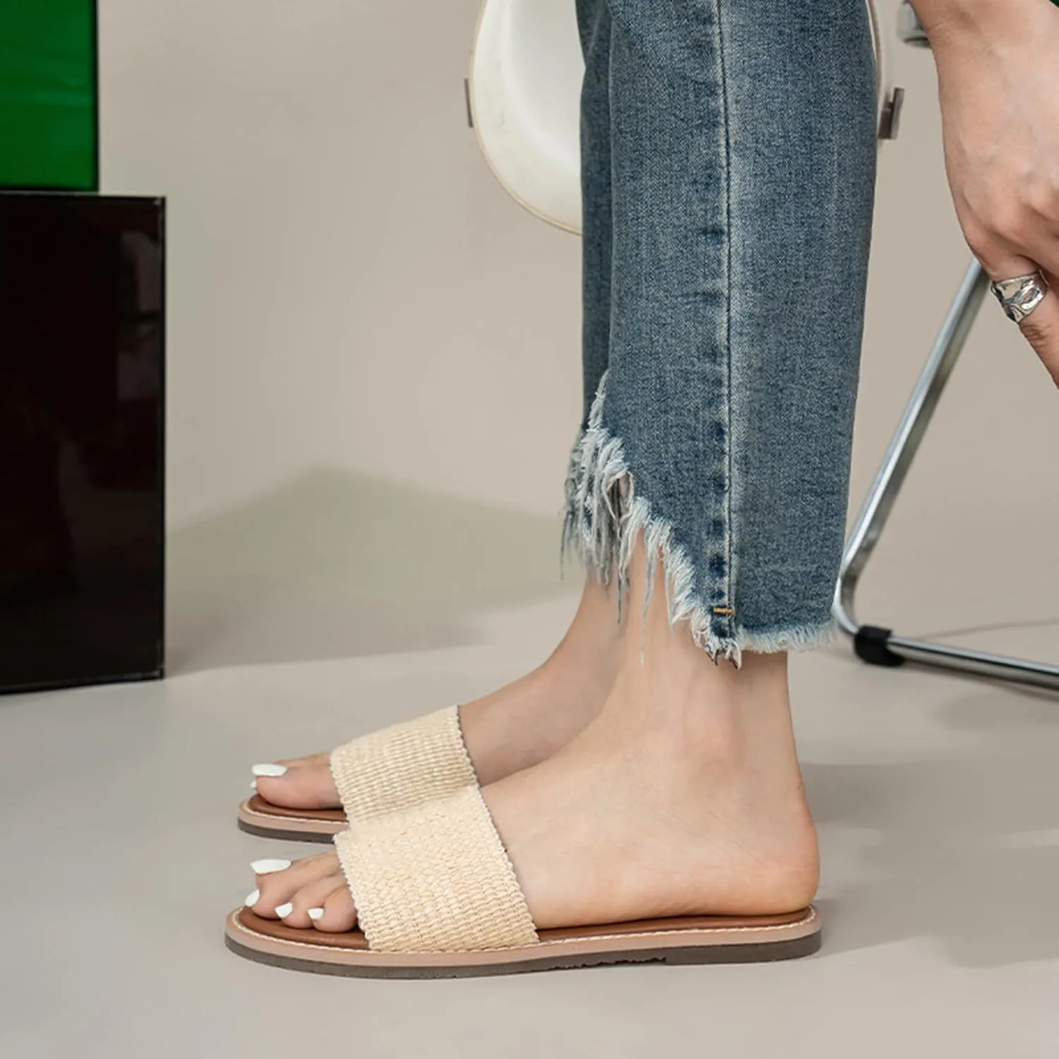 Women's Embroidered Flat Sandals Casual Slip on Slide Sandals