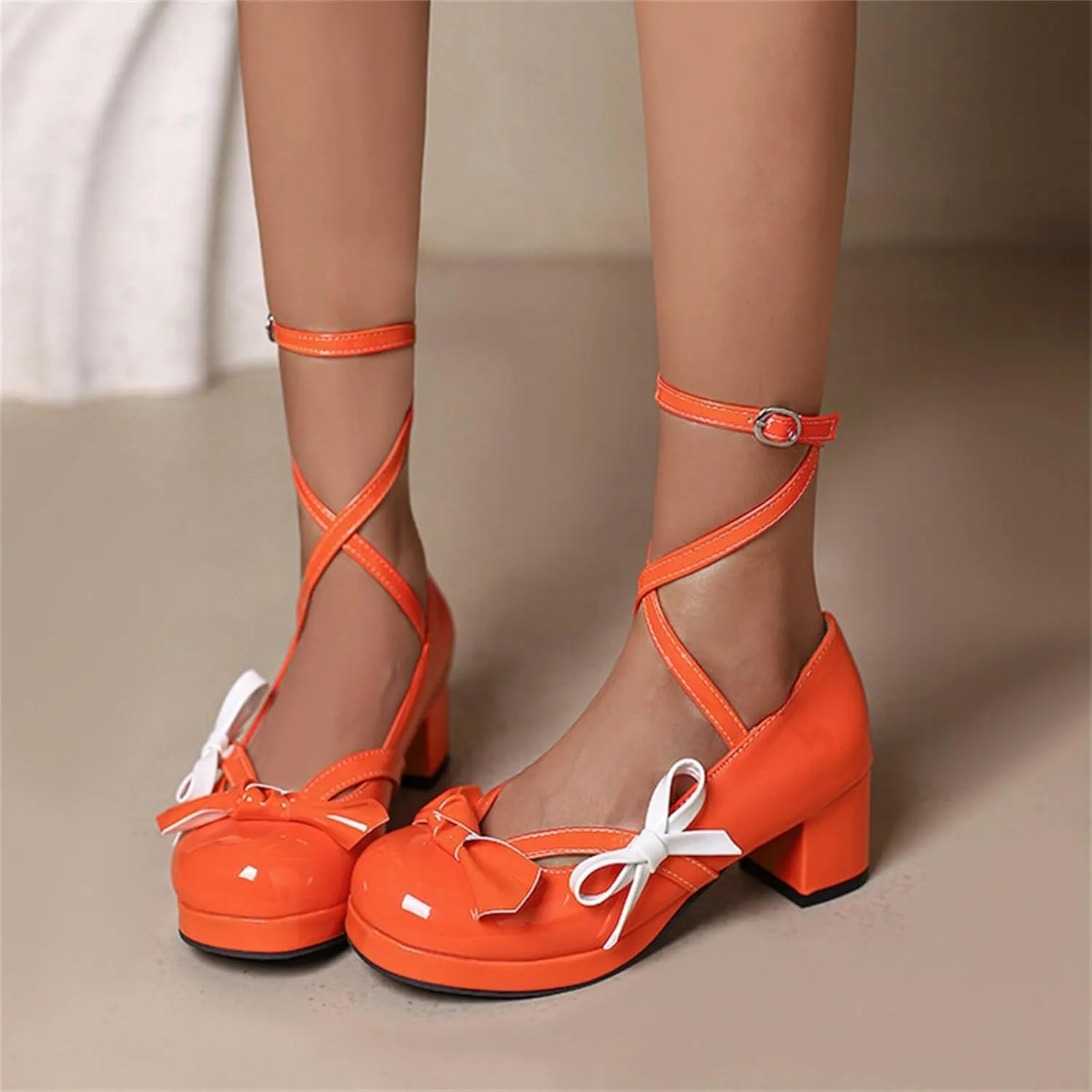 Women's Fashionable Bright Leather Lolita Bow Decorated Casual Thick Heel Sandals Women Party Sandals Flat Thong Sandals