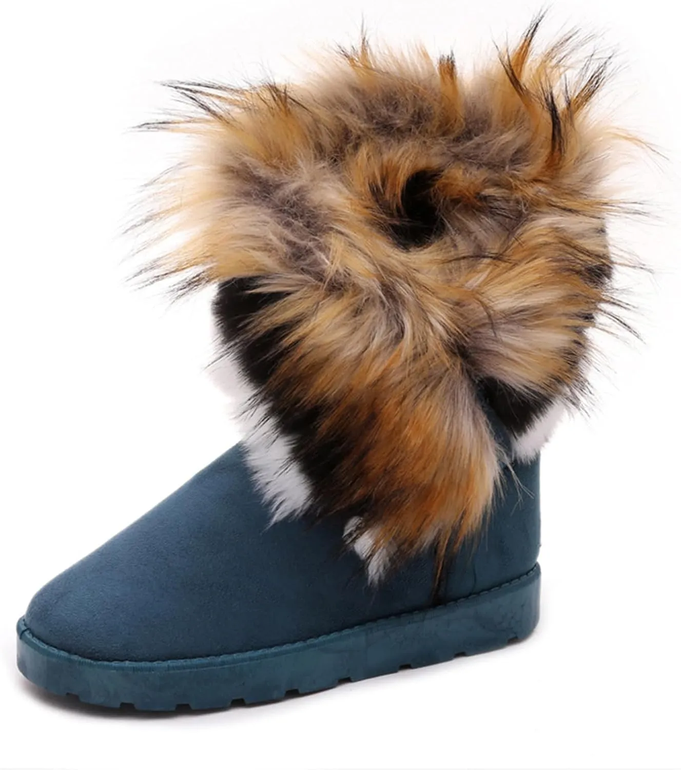 Women's Faux Fur Winter Snow Boot Suede Furry Fluffy Short Ankle Boots Warm Comfortable Outdoor Flat Mid-Calf Boots