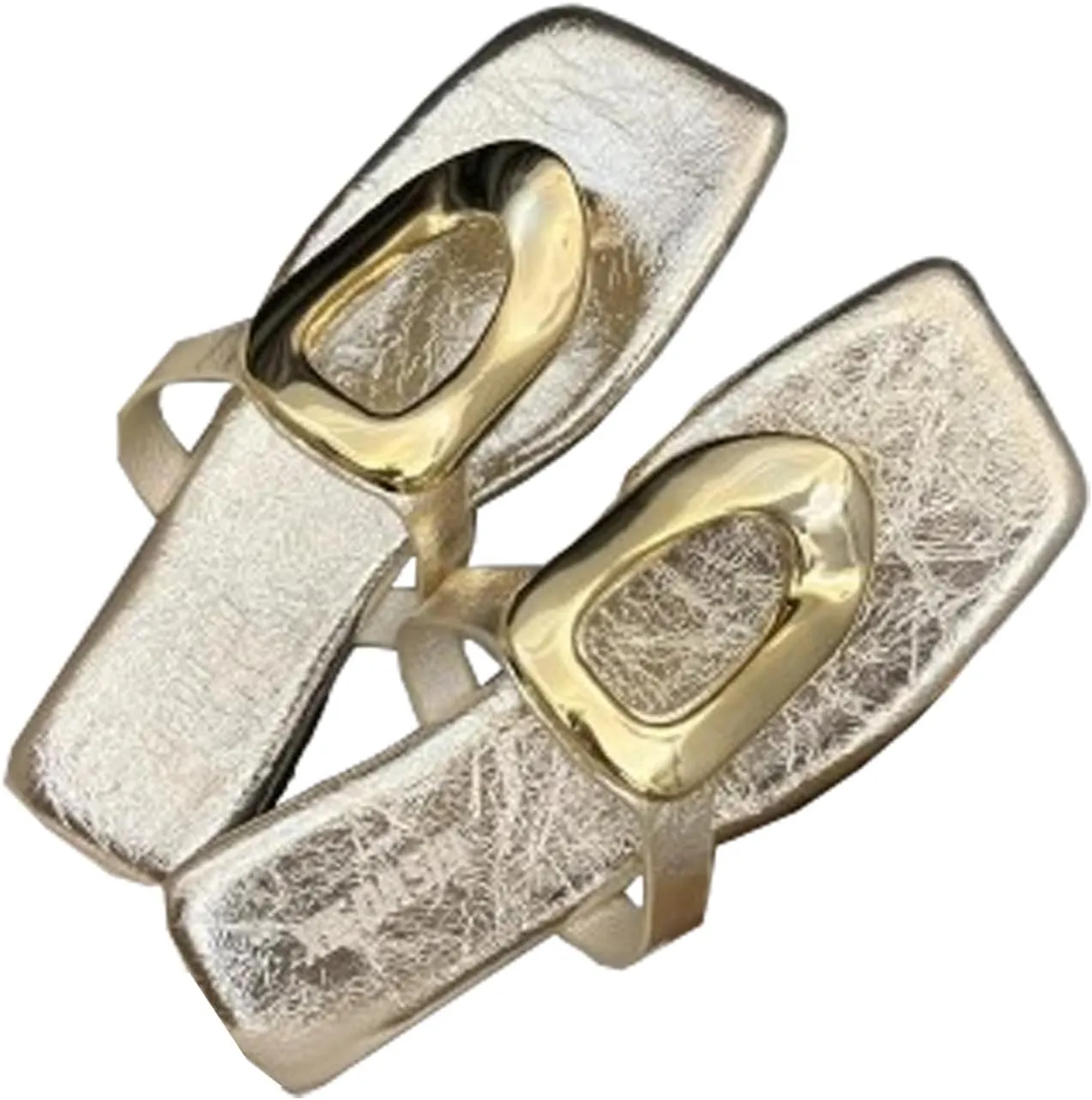 Womens Flat Sandals,Comfortable Open Square Toe Slip on Beach, Thong Sandals Fashion Ladies Slipper Dressy,Metal Decoration
