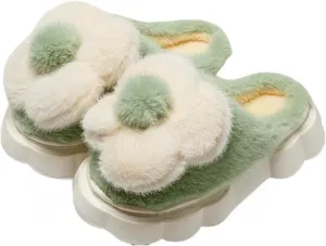 Women's Funny Plush Flower Slippers - Warm Anti Slip Winter Soft Cotton Slippers