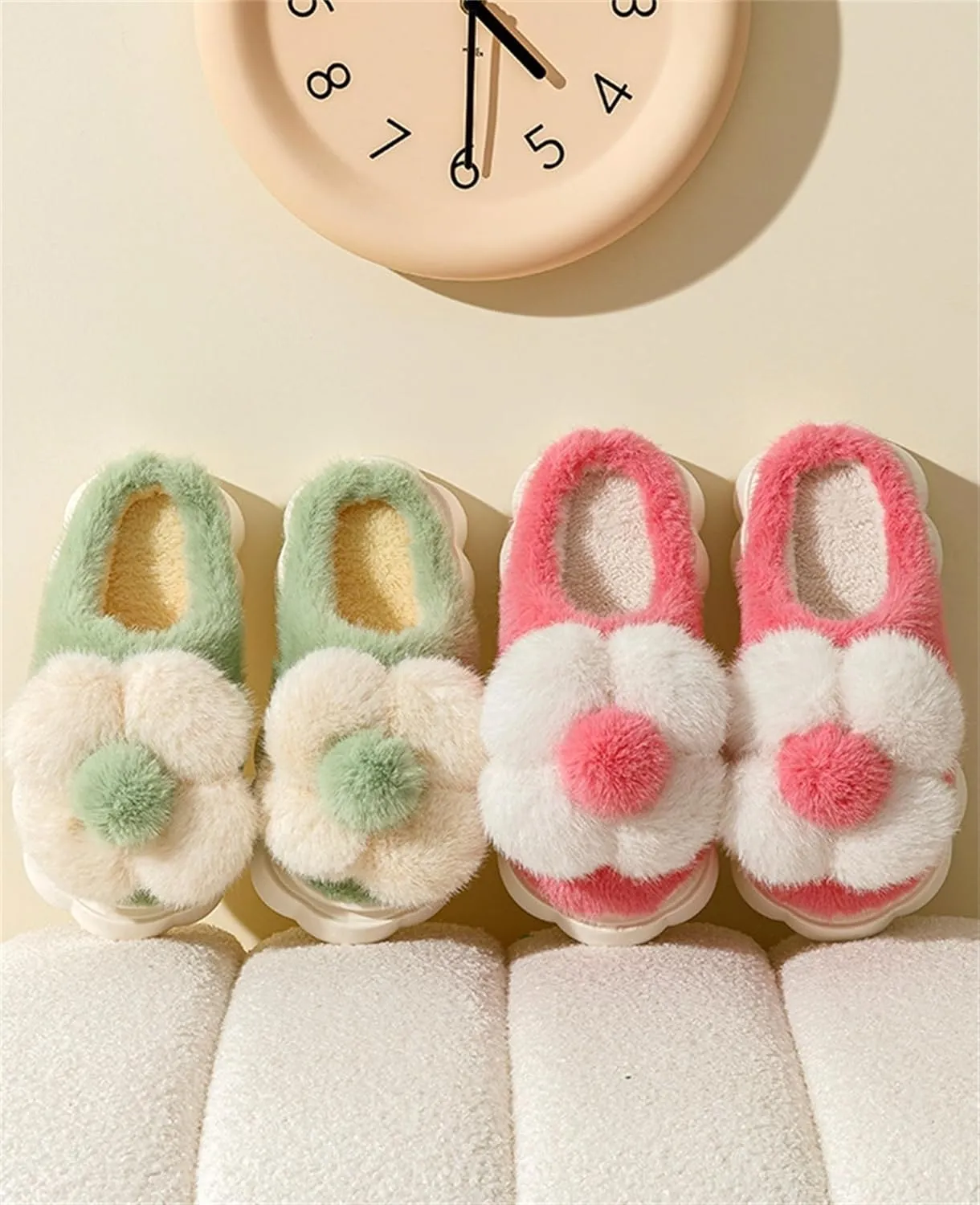 Women's Funny Plush Flower Slippers - Warm Anti Slip Winter Soft Cotton Slippers