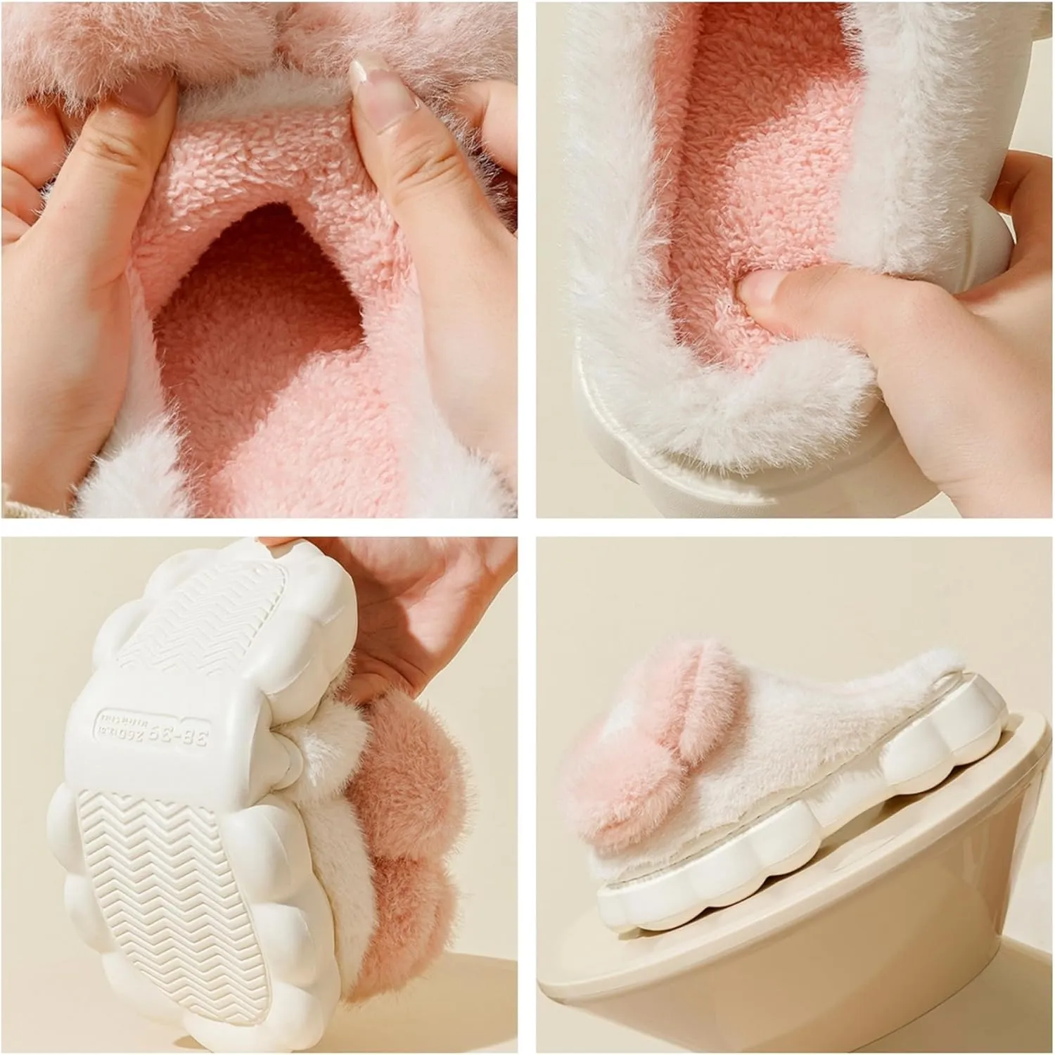 Women's Funny Plush Flower Slippers - Warm Anti Slip Winter Soft Cotton Slippers