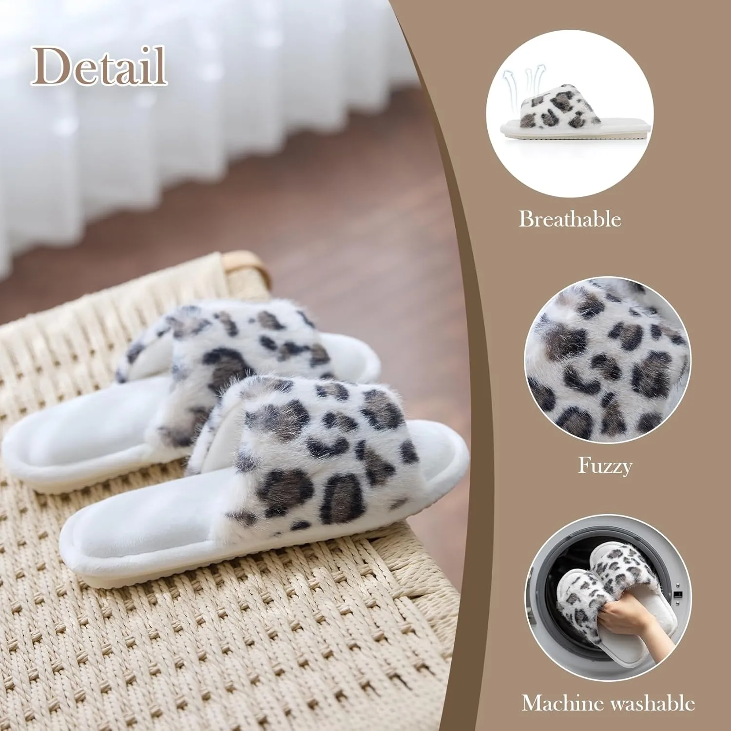 Women's Fuzzy Open-Toe House Slippers with Memory Foam - Leopard Print Plush Cozy Cute Slipper Indoor/Outdoor Soft Slip On Slides Gifts for Women Mom Her Ladies