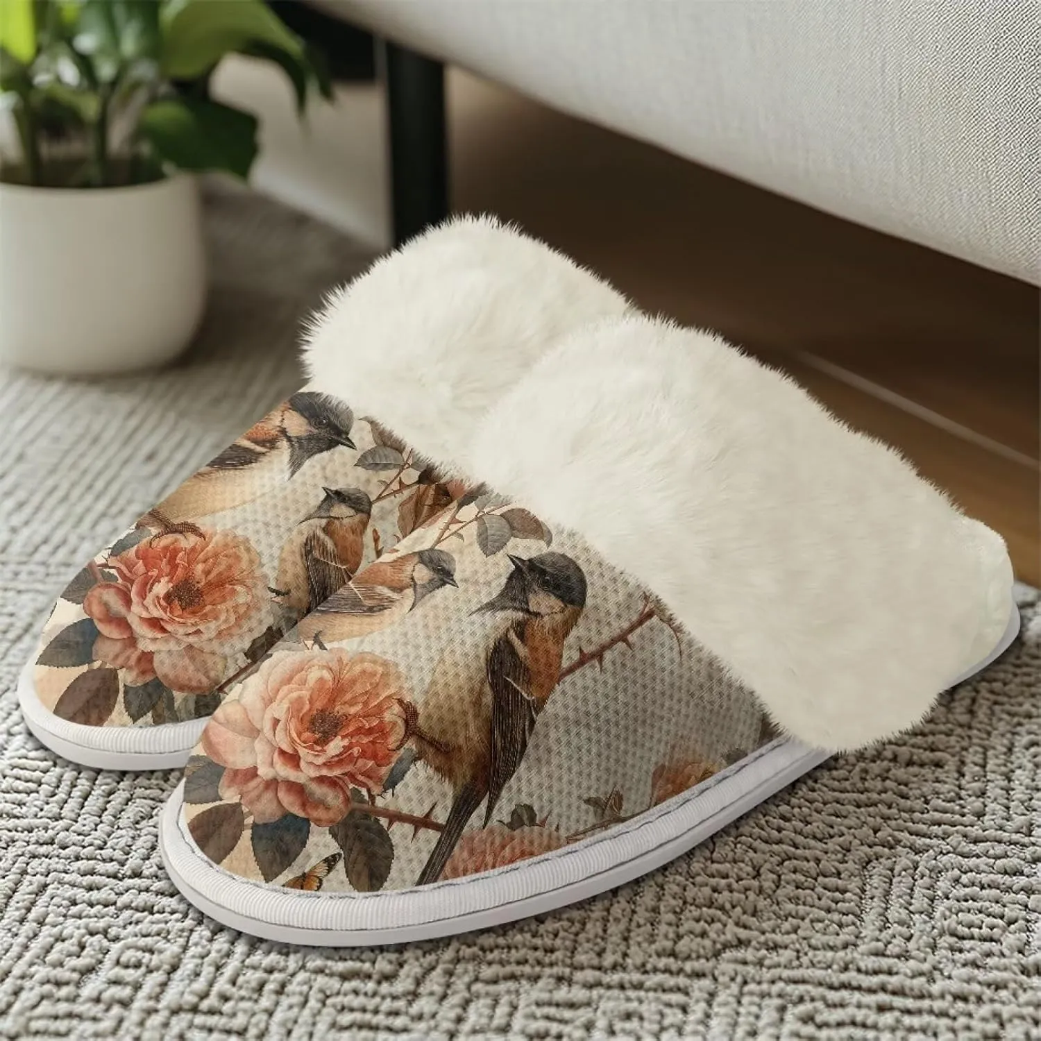 Women's Fuzzy Slip-on Slippers Cozy Lightweight House Slippers Non Slip Home Slippers Warm Winter Indoor Bedroom Slippers