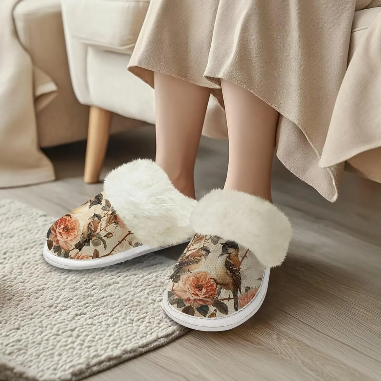 Women's Fuzzy Slip-on Slippers Cozy Lightweight House Slippers Non Slip Home Slippers Warm Winter Indoor Bedroom Slippers