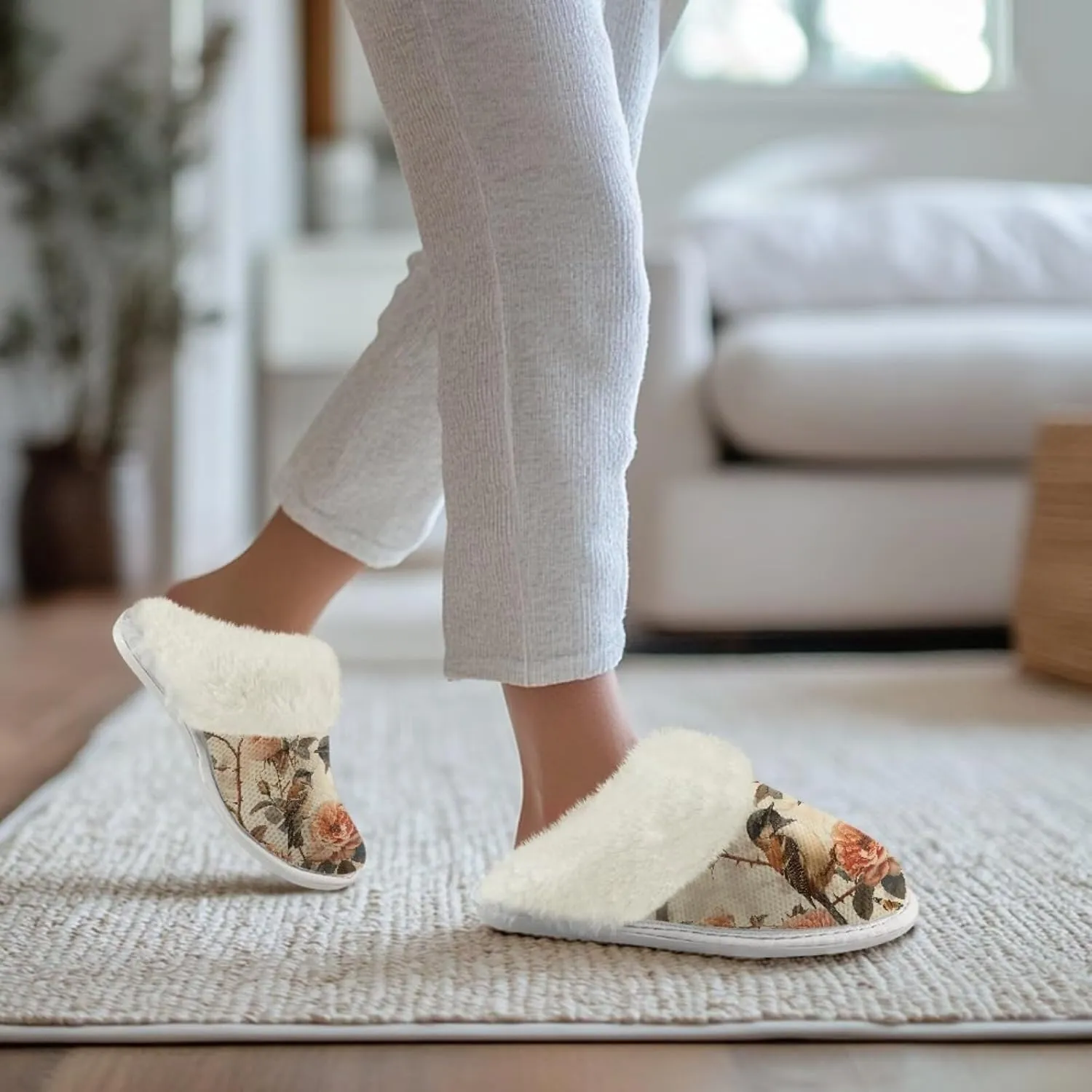 Women's Fuzzy Slip-on Slippers Cozy Lightweight House Slippers Non Slip Home Slippers Warm Winter Indoor Bedroom Slippers