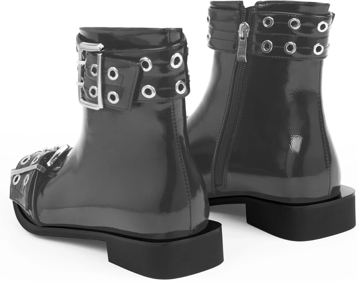 Women's Goth Pointed Toe Ankle Boots Flat Buckle Strap Booties