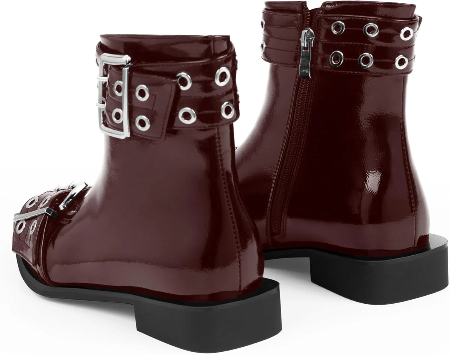 Women's Goth Pointed Toe Ankle Boots Flat Buckle Strap Booties